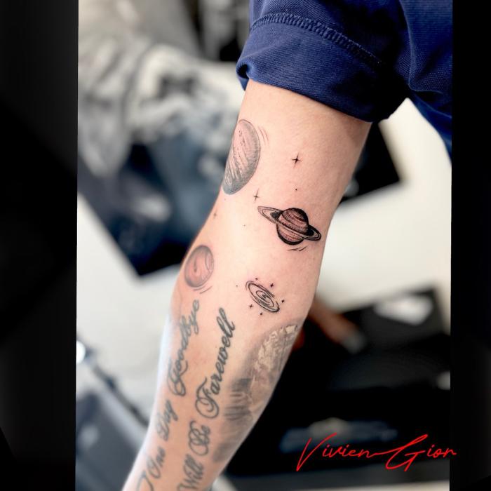 realistic full arm tattoo of space tattooed on arm solar system 